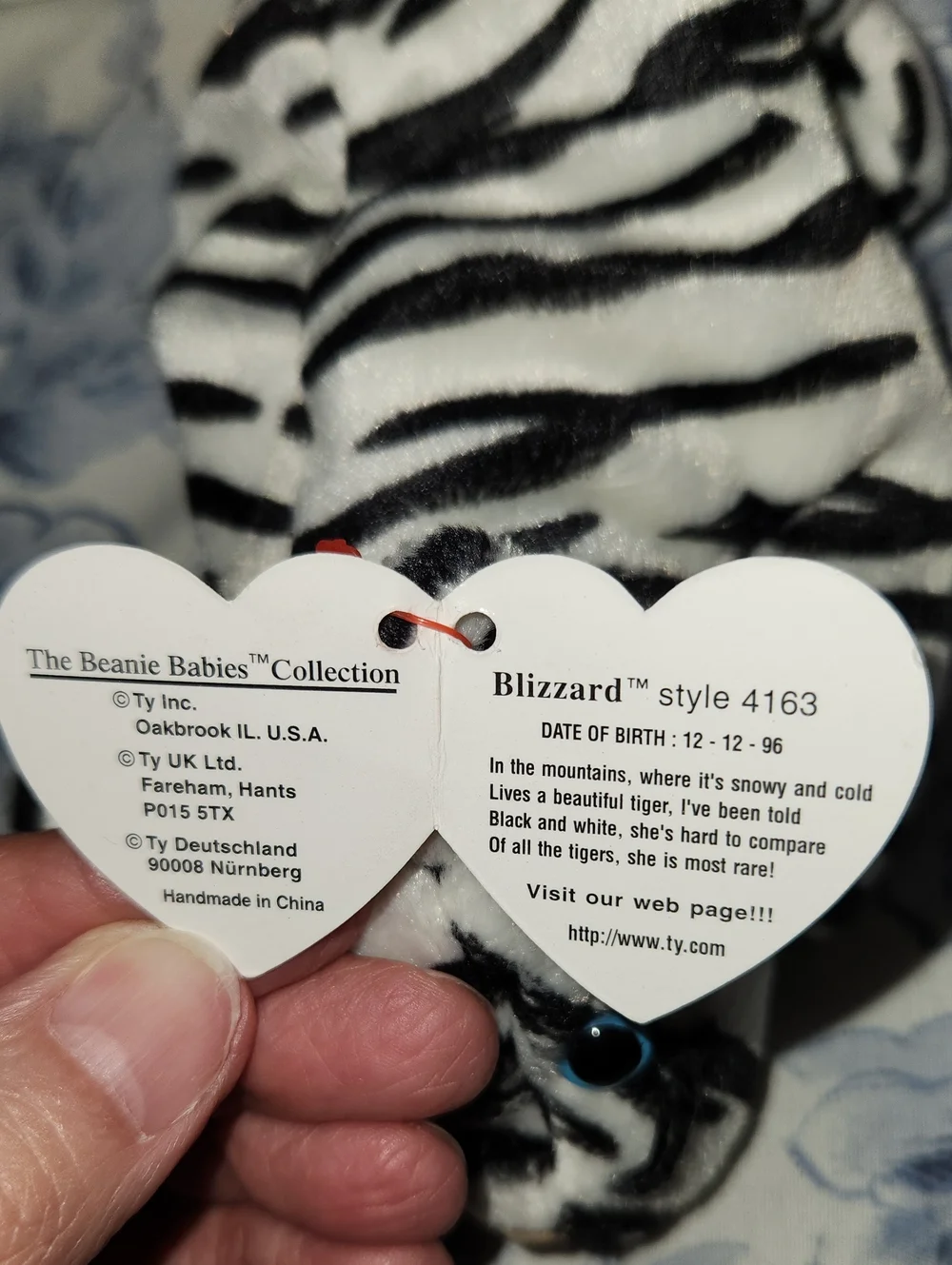 NWT BLIZZARD Vintage Beanie Baby, 1996, black/white  tiger